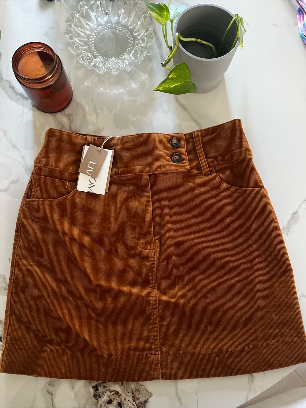 Corduroy Cotton Mini Skirt — Rust Brown
